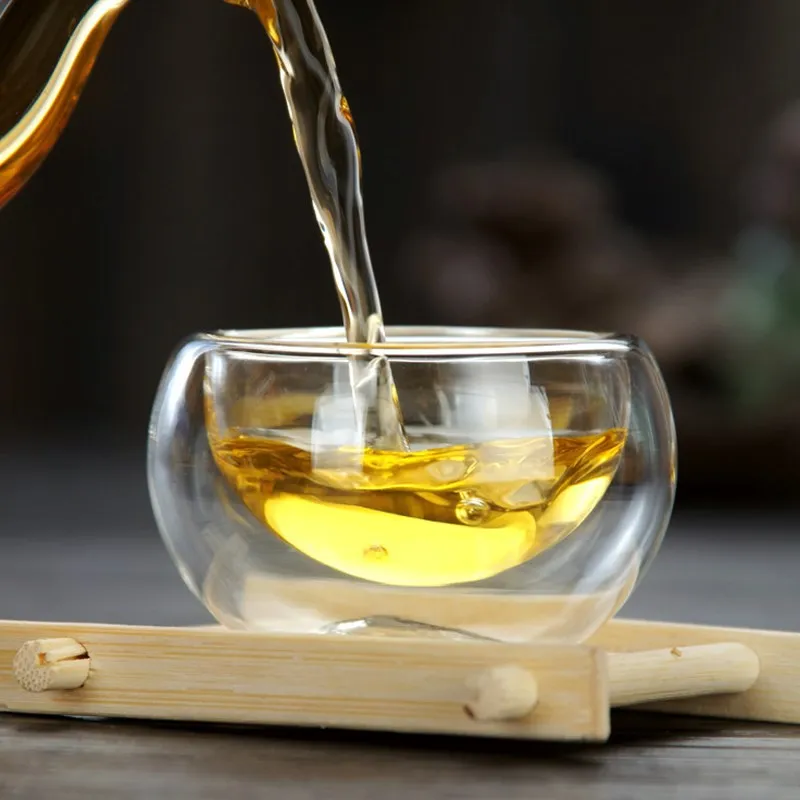 50ml heat resistant transparent high borosilicate double glass tea cup