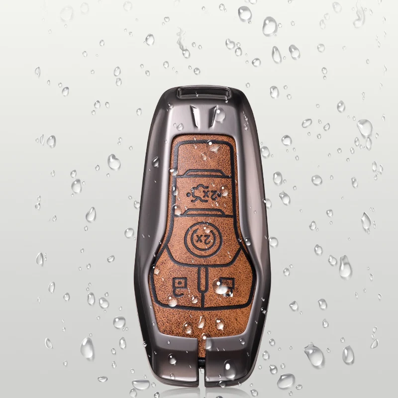 Manufacturer customization Leather alloykey Car Key Fob Cover Metal Keychain Car Key Protector Case For Ford F150 F250 F350