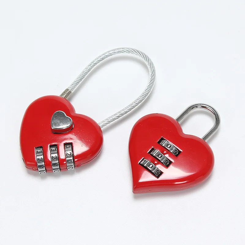 wholesale wire rope love lock wedding gift creative password lock heart shaped three digital combination wire rope padlock