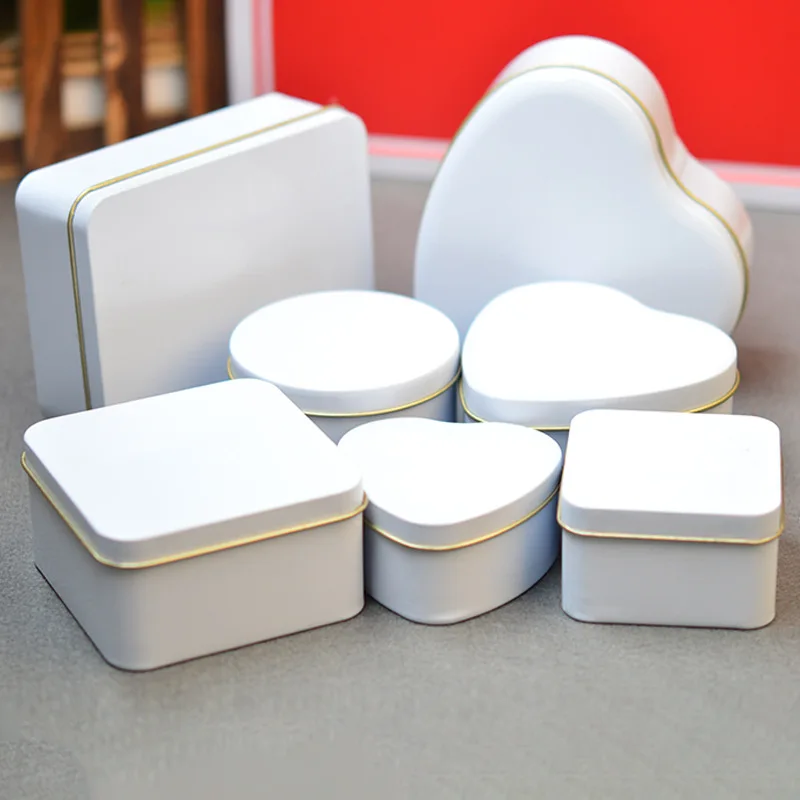 Wedding Supplies Creative Tinplate Packing Box White Round Square Heart-shaped Candy Tin Can