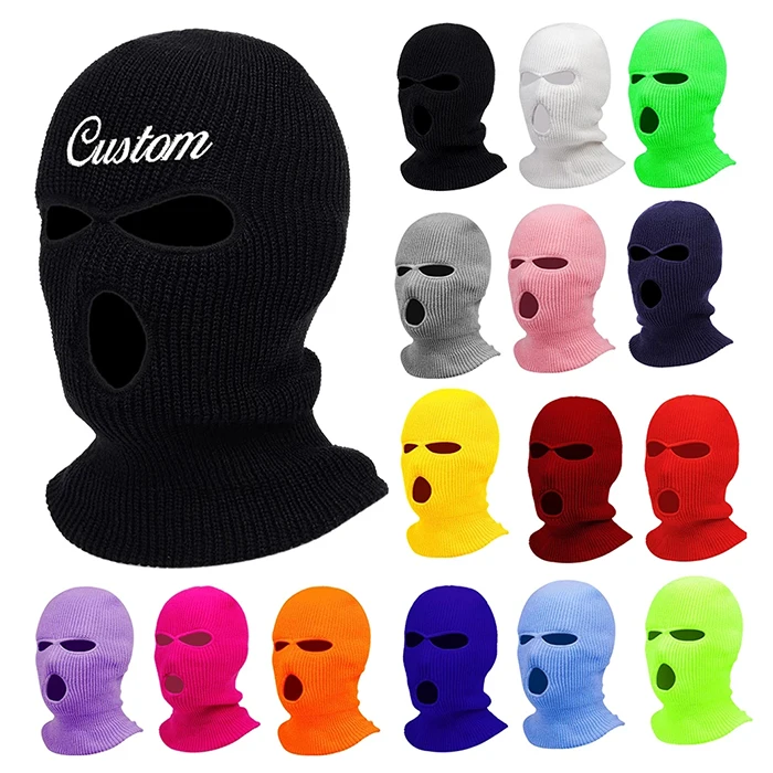 2022 Motorcycle Windproof Full Face Knit Hats Custom SkiMask Men Warm Wool Balaclava Winter Knitted 3 Holes Ski Mask