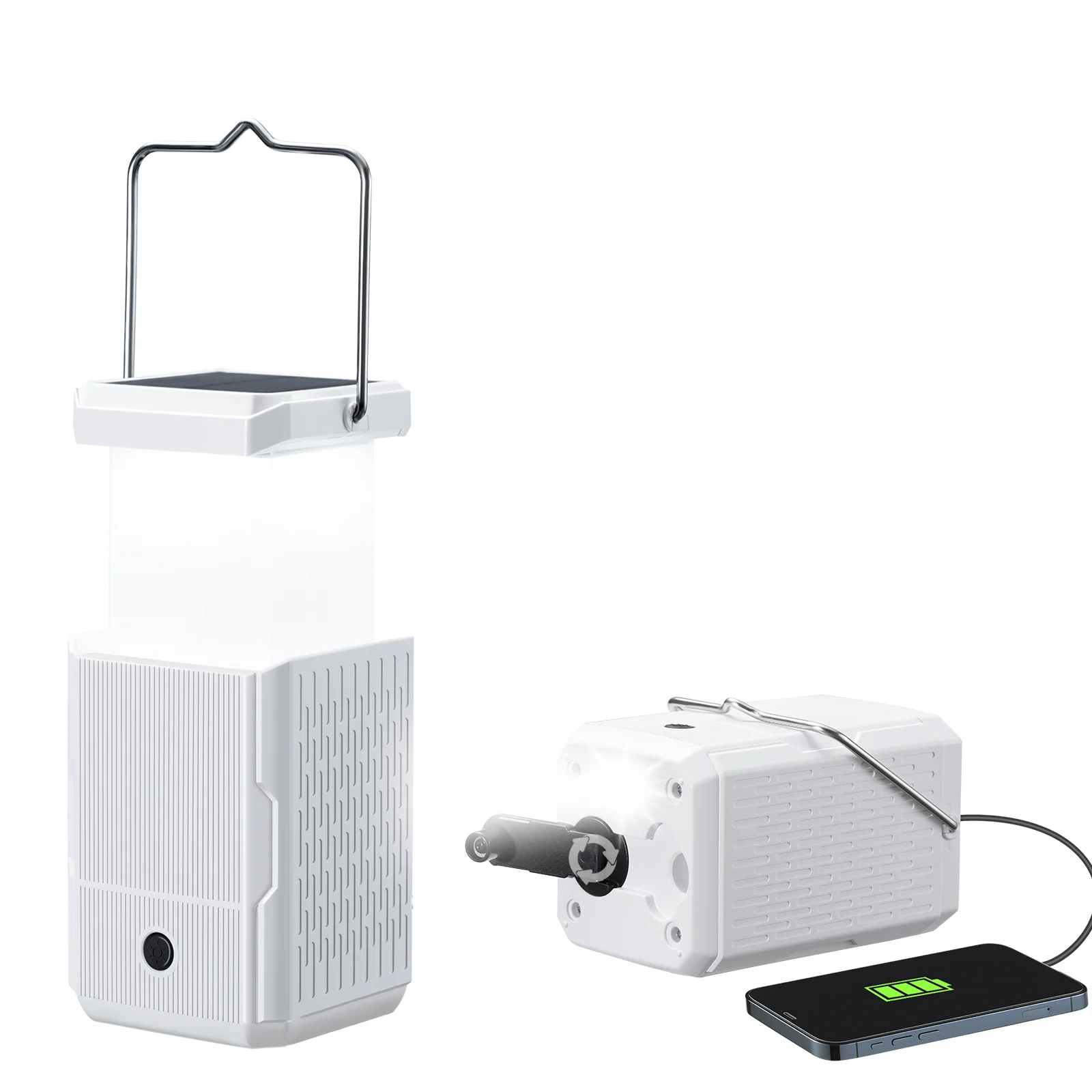 LED Camping Lantern Solar Hand Cranking Flashlight With 3 Powered Ways & USB Cable for Emergency