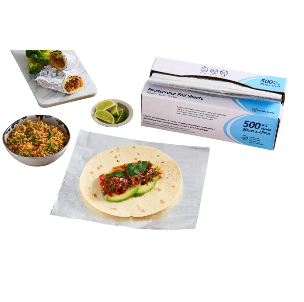 pop up food service precut aluminium foil sheet for kitchen food wrapping 200 sheets or 500 sheets