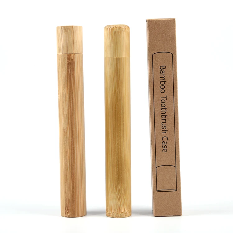 Eco-friendly natural bamboo tubes packaging adult kids bathroom travel toothbrush holder
