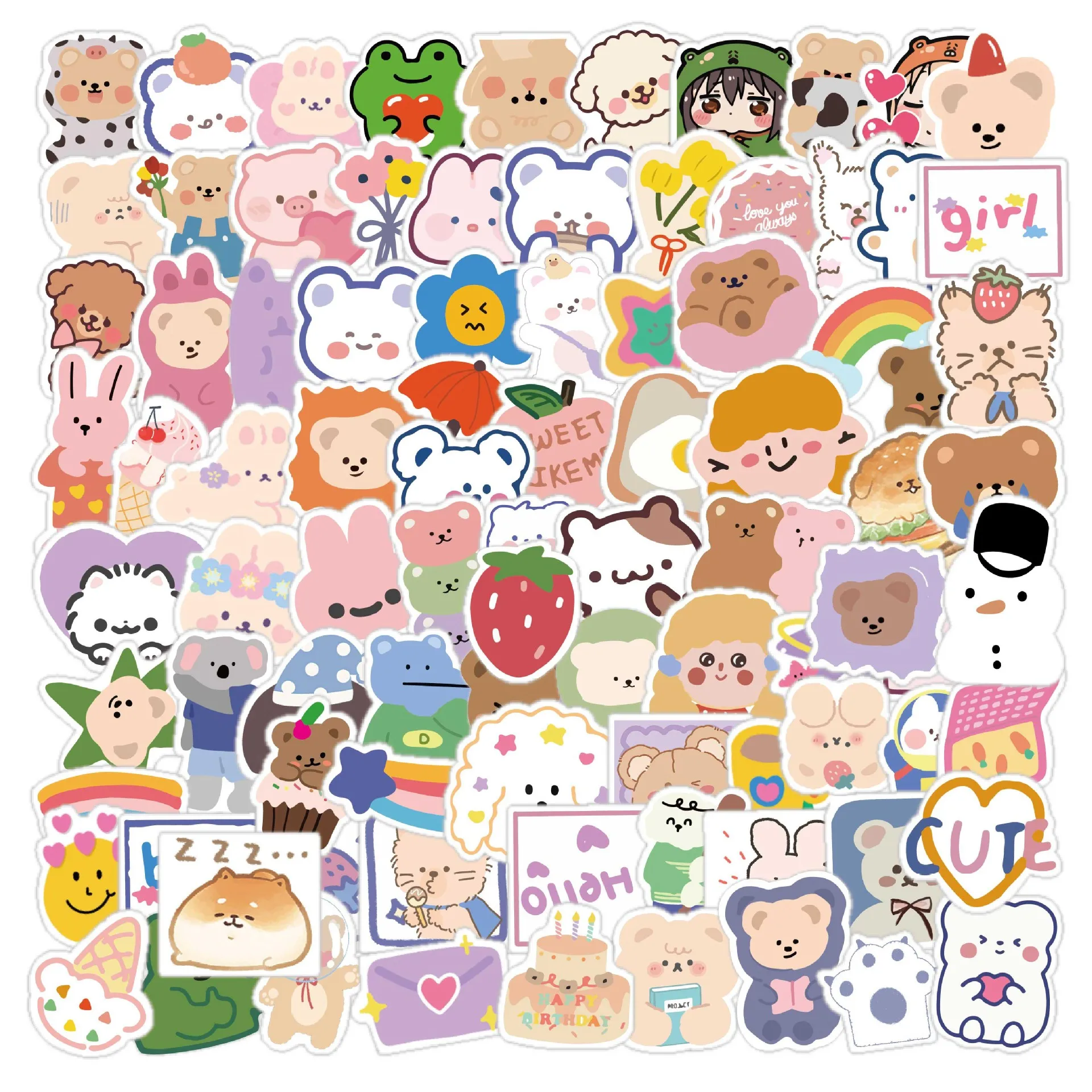Cartoon Cute Korean Little Bear Girl Handbooks Stickers Stationery Luggage Cases Notebook Stickers Wholesale