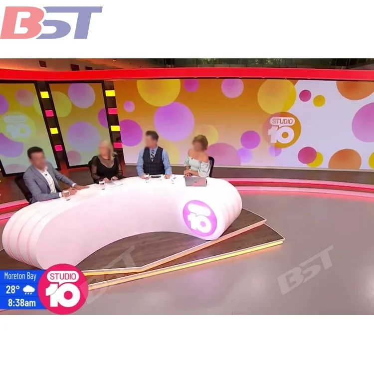Customized White Arc Shape broadcast table of Radio TV Broadcasting Equipment  TV news desk