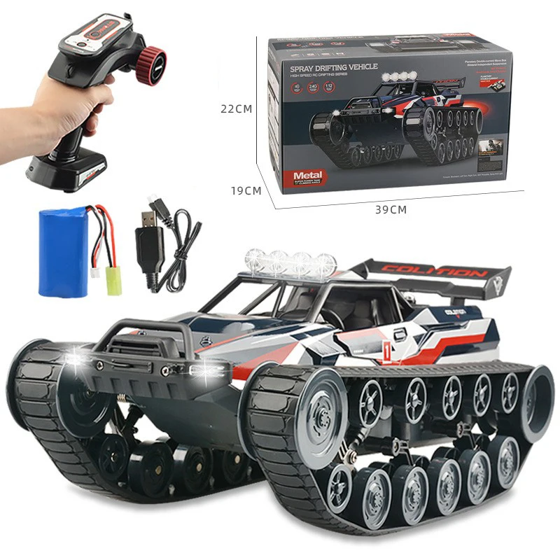 New 1:12 Can Drift 360 Degrees 2.4G Boy Alloy High Speed Spray RC Remote Control Tank Toy Car
