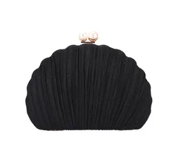 2021 Hot selling Shell shape women satin crystal clutch party wedding purse cluch bag soft evening bags bridal handbag ladies