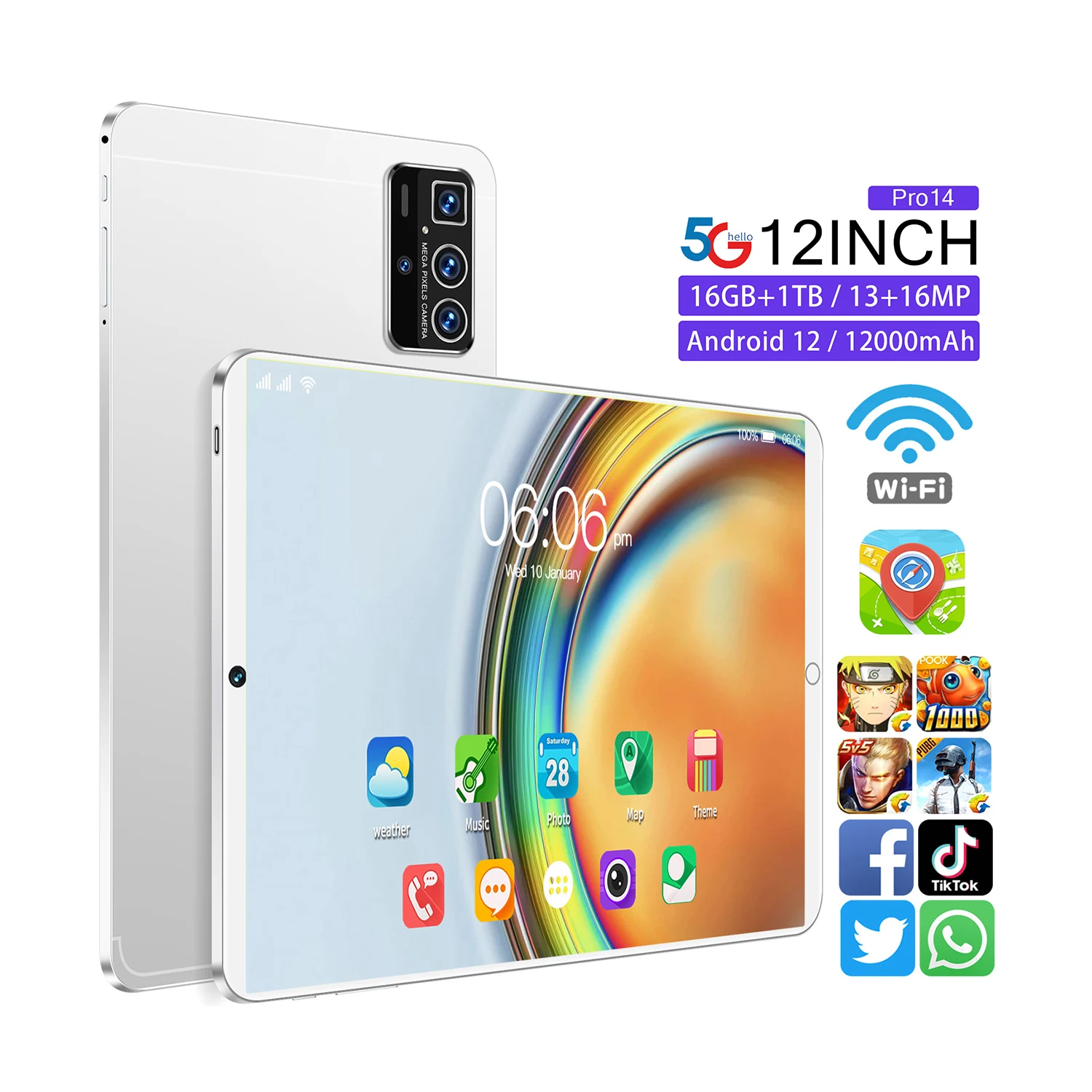 12 inch 1TB ROM Android tablet 1280 * 800 IPS screen high-definition display tablet WiFi 5G calling tablet with dual Sim card sl