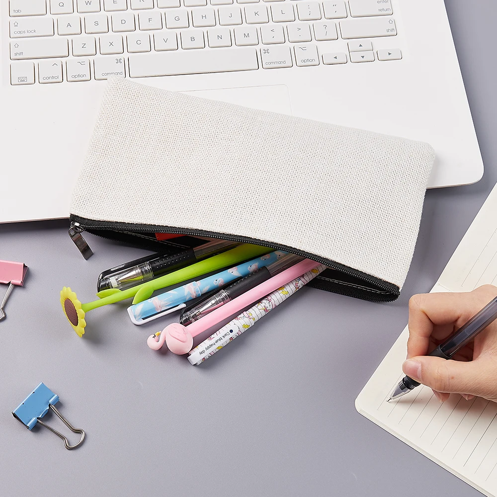 380g  linen Solid Canvas Pencil Pen Bag Large Capacity Creative Korea Fabric Pencil Case For School