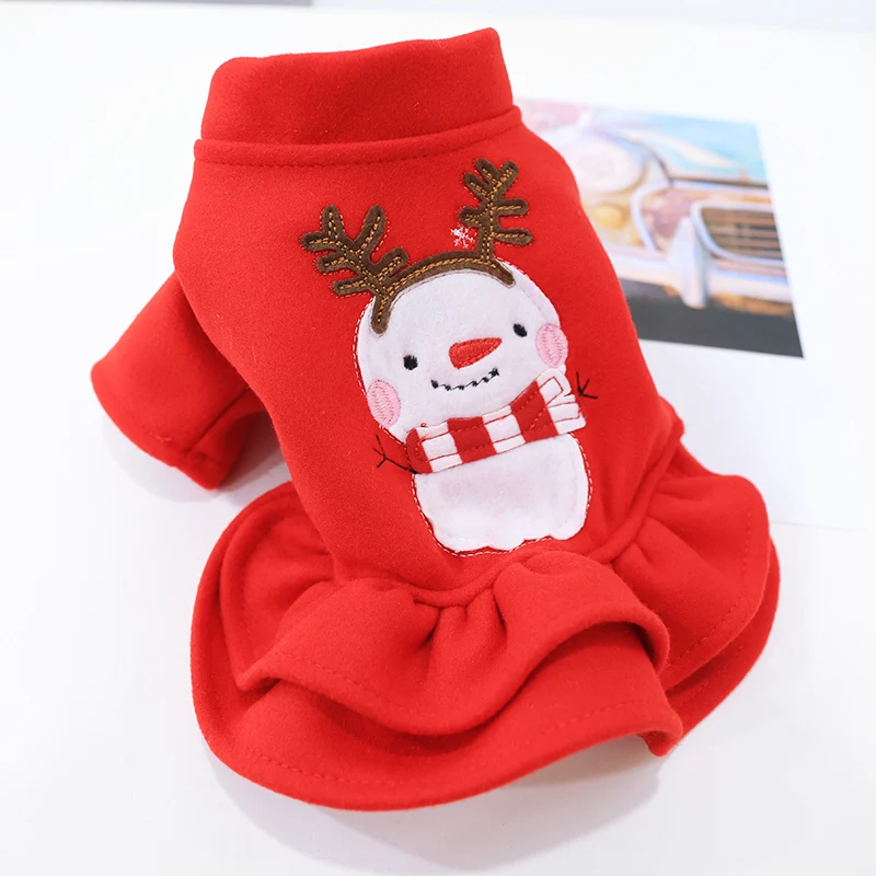 Hot Selling Christmas Sweater Dog Clothes Thick Warm Dog Christmas Dress With Snowman Pattern