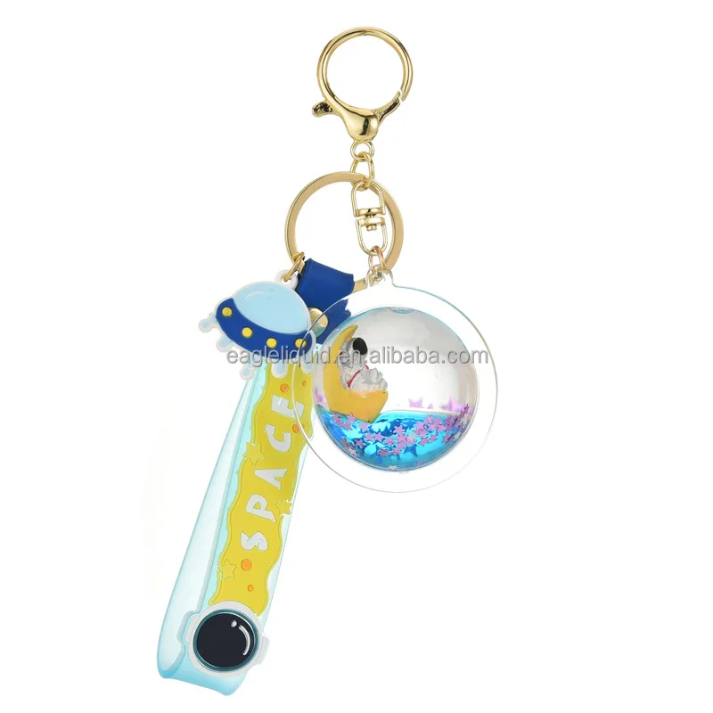 wholesaler crystal custom floating souvenir keyring globe shape acrylic liquid 3D float keychains