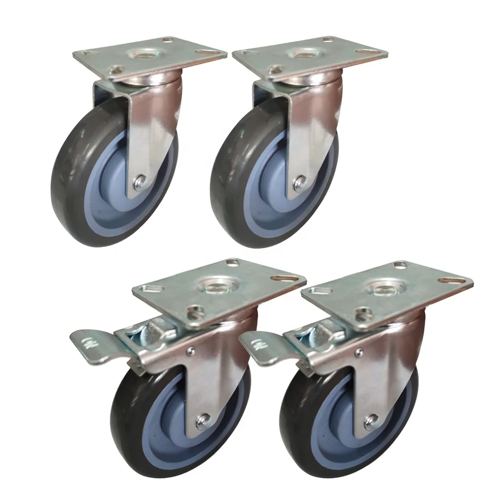 Large capacity PU castor Wheels Flat castors for Cart Trolley Roller Cabinet Worktable casters with Swivel Fixed Brake