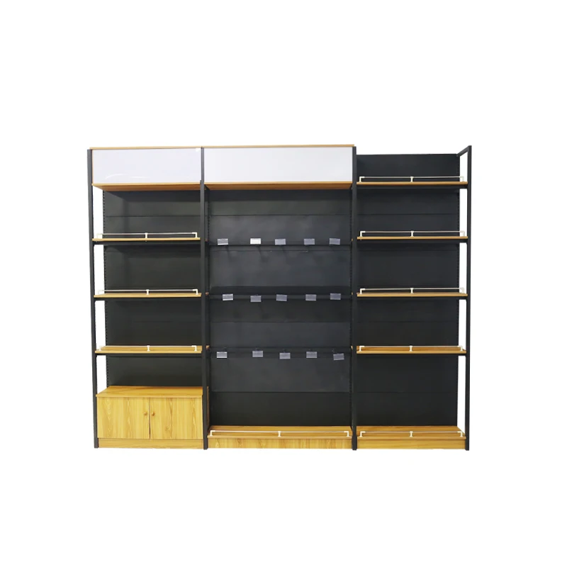 Wooden Gondola Display Shelf Display Rack Products Double Side Gondola Shelving