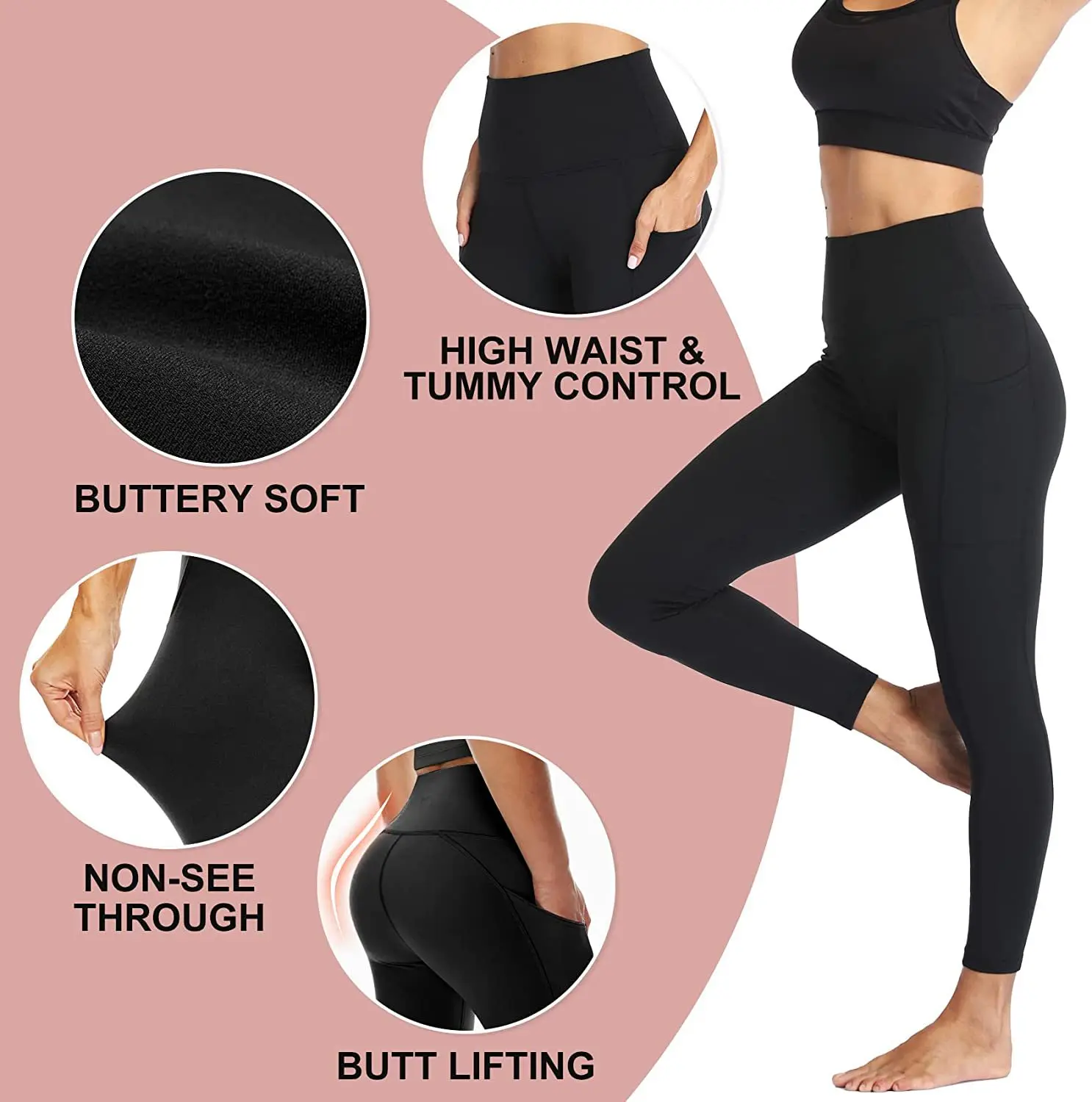Wholesale Custom High Waisted Sports Workout Yoga Pants For Women Soft Polyester Gym Fitness Leggings With Pocket