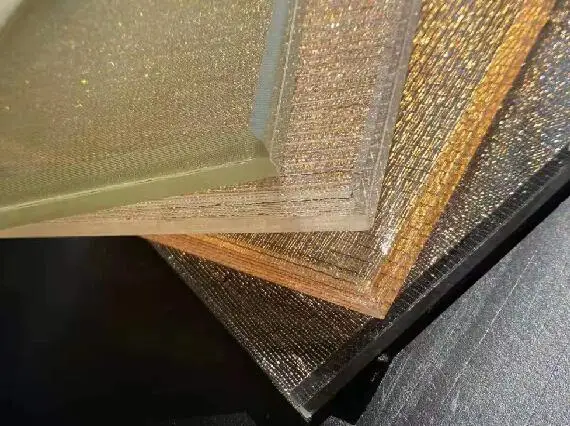 Decorative gradient colored stain safety fabric wire mesh decorative tempered laminated glass for partition wall