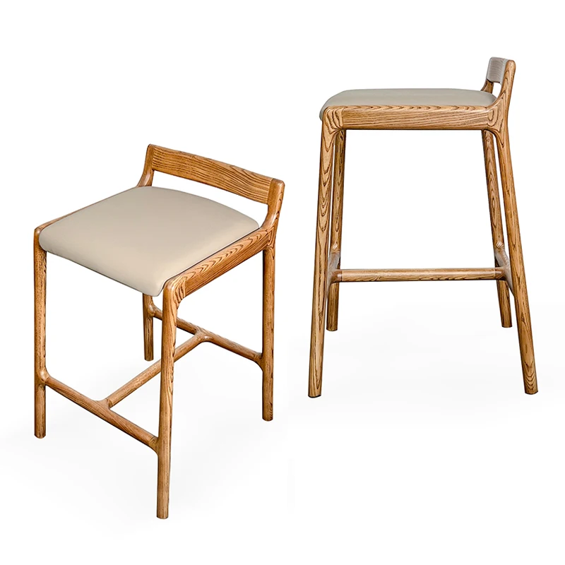 Оптовая продажа, современный высокий стул, кожаное сиденье, роскошный деревянный барный стул, ясеня, барные стулья со спинкой