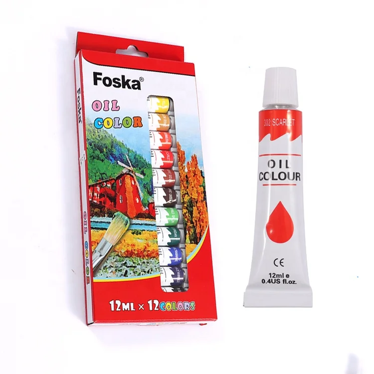 Foska High Quality Pigments 12 Colors 12ml/0.4 oz Small Heavy Body Oil Based Oil Paints Tubes for Canvas Painting