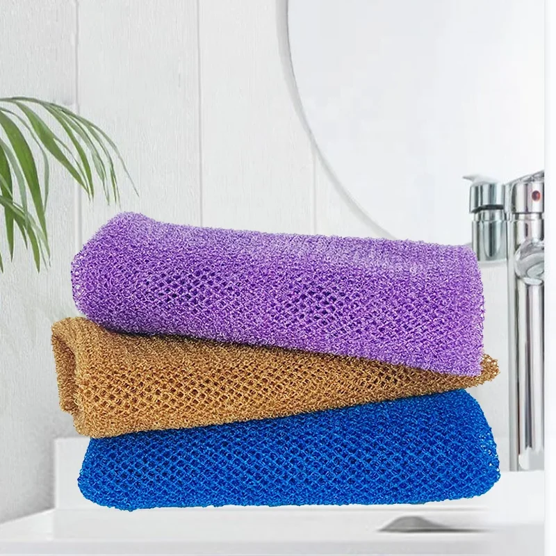 Long African Loofah Body Net Sponge Exfoliating Bath Towel for Back and Hands Bath Brush and Washcloth in One