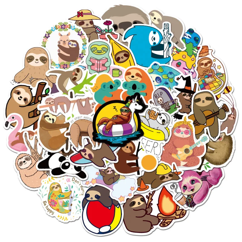 New 50 PCS Sloth Animal Funny Cute Cartoon Vinyl Stickers For Kids DIY Scrapbook