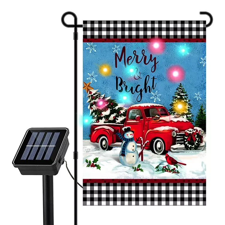 New design customize double sided printed 3 ply polyester LED christmas garden flag 12x18 inch winter party christmas decoration