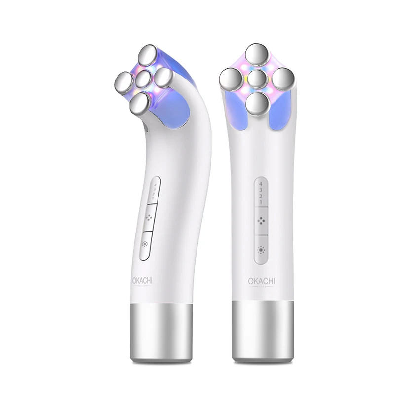 Миниатюрный Электрический Ионный Массажер для лифтинга лица с цветным освещением EMS RF, инструмент для массажа лица