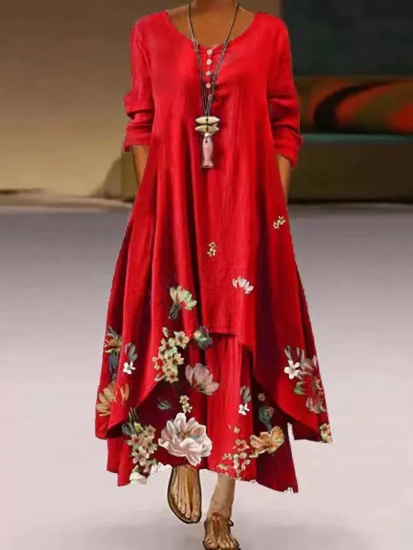 spring fall 2021 new arrivals women clothes maxi floral elegant casual boho dress ladies fashion dresses plus size club dress