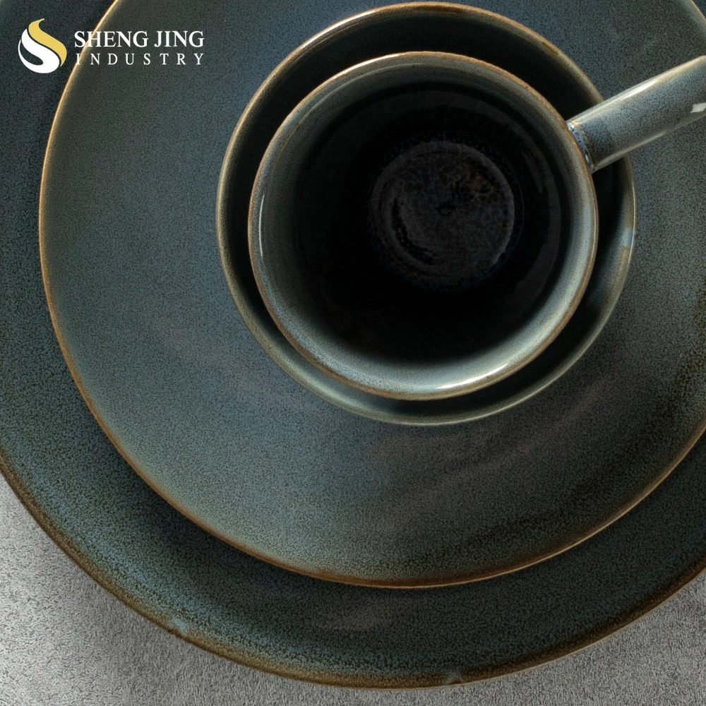 Wholesale Nordic Ceramic Glaze Round Ceramic Plate Bowl Mug Tableware 4-Piece Dinnerware Set For Restaurant Hotel Wedding Use