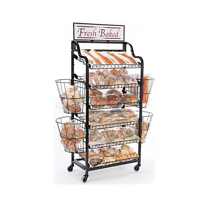 Wholesales customized bread shelf display rack wire shelf for food bread display storage rack metal bread display stand rack