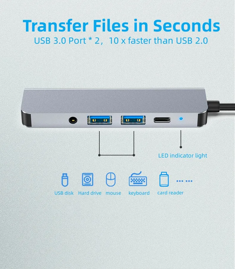 Multi Port 5 In 1 Usb Hub Stand Dual 4k HD Charging Docking 3.0 Port Converter Adapter Type Usb C Hub