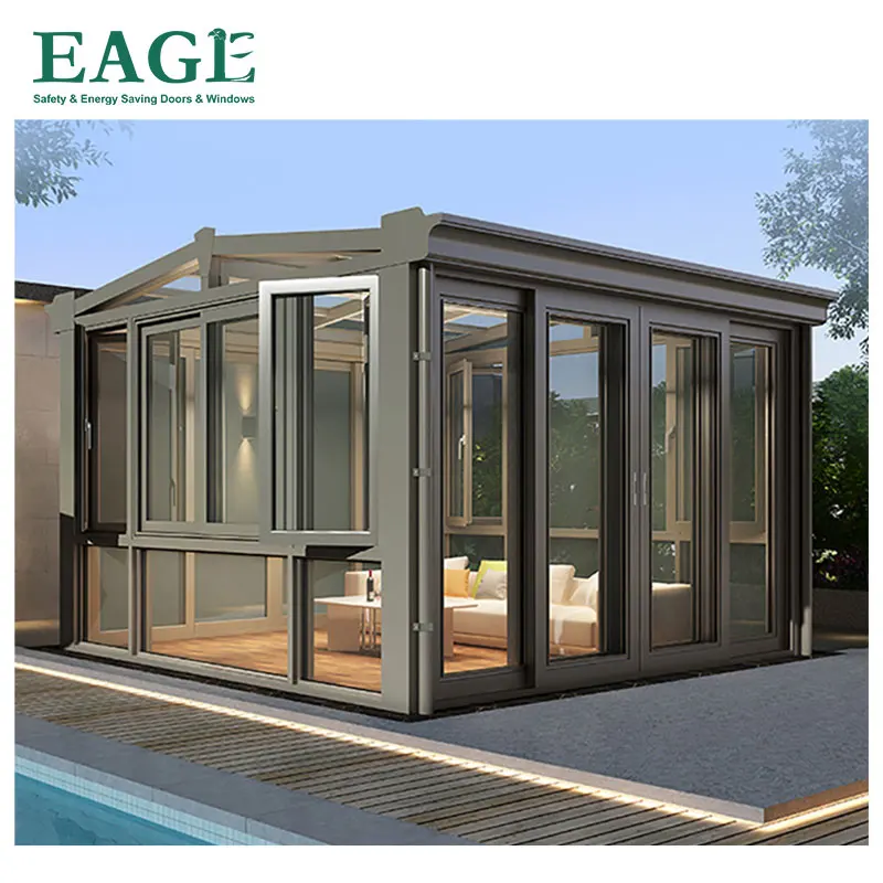 Aluminum outdoor glass house extension sun room with LOWE glass waterproof