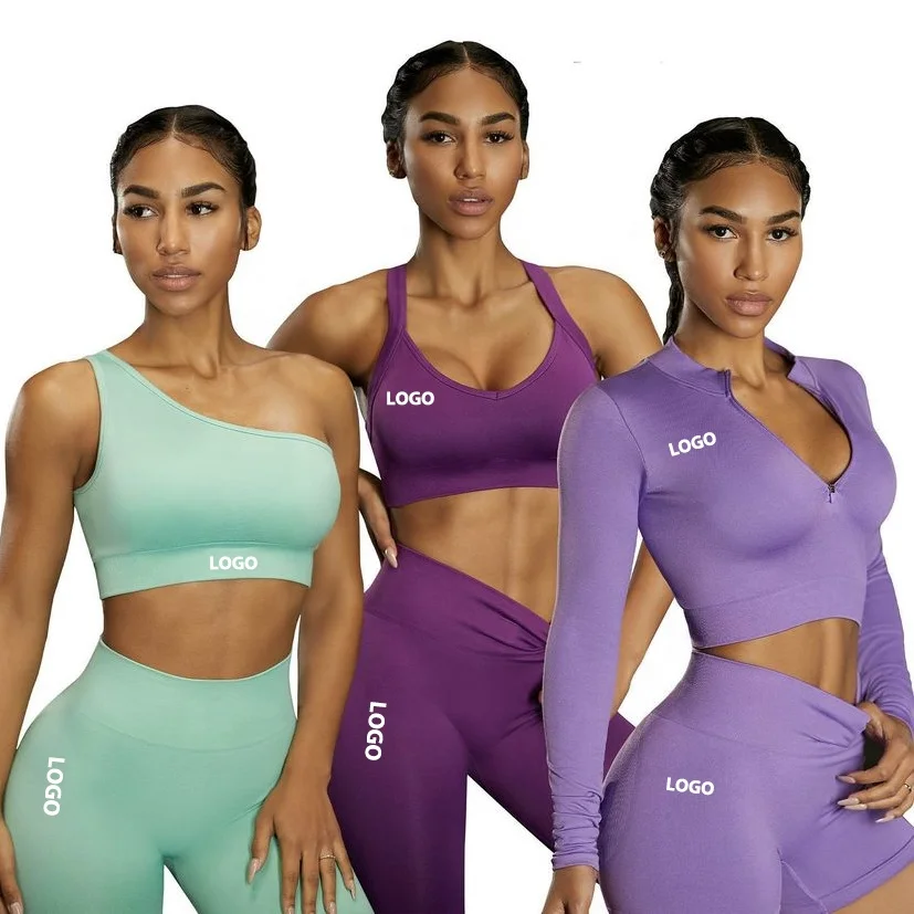 Hot 7 Colors Custom Logo High Support Workout Seamless Yoga Set Women Gym Sports Bra Yoga Pants Spandex Leggings Set