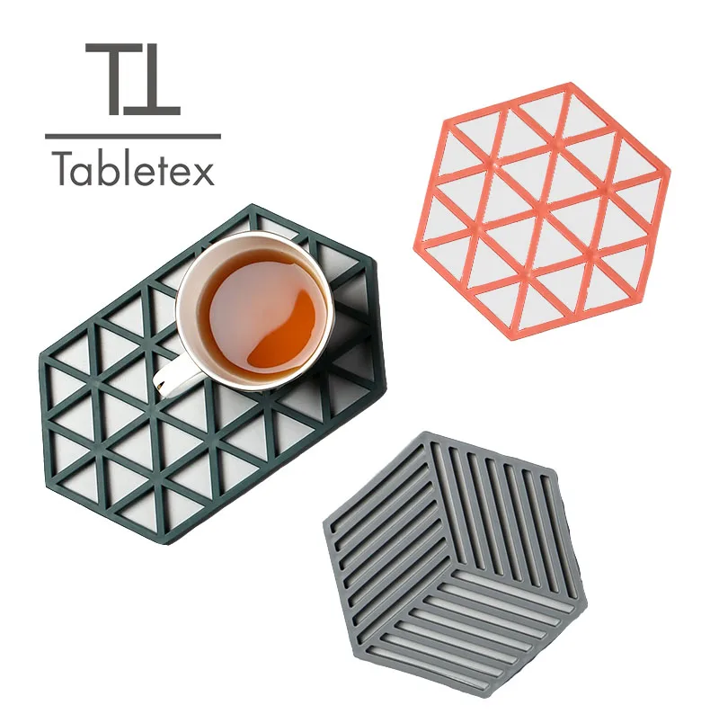 Tabletex 2020 New design new material environmental TPR rubber hot pot mat and coasters hexagon cup mat decoration mat