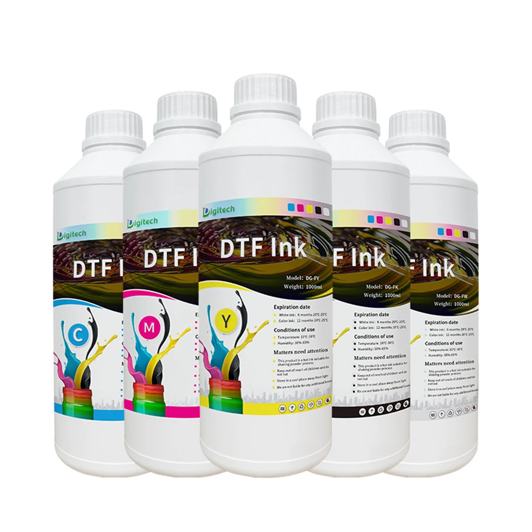 Digitech CMYK Pigment Ink DTF 5 Colors for XP600 I3200 Print Head  Factory Wholesale White Dtf Ink 1000ml
