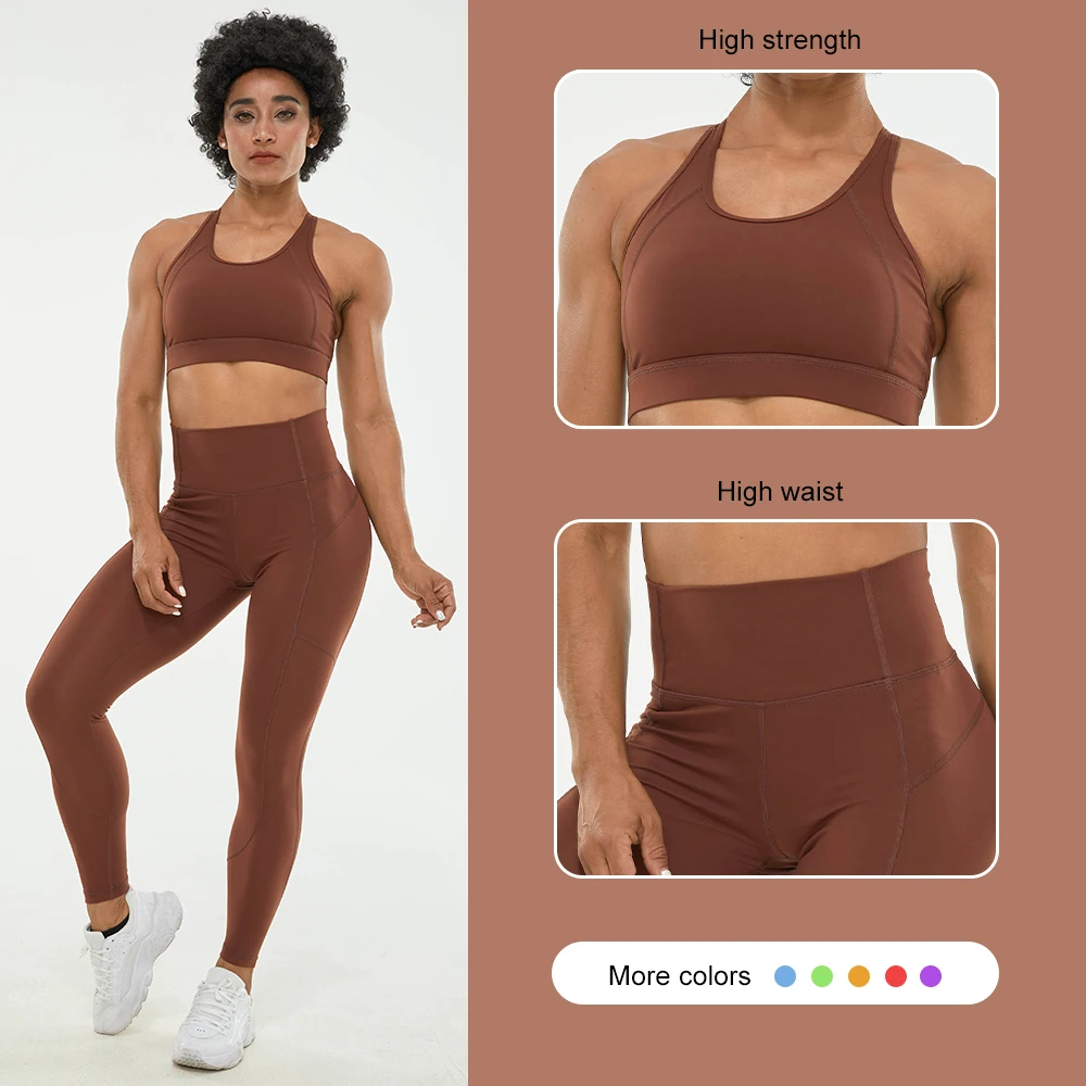 Features Design Work Out Apparel Woman Zip Pockets Yoga Clothes Gym Fitness Sets Active Wear Yoga Wear Sets