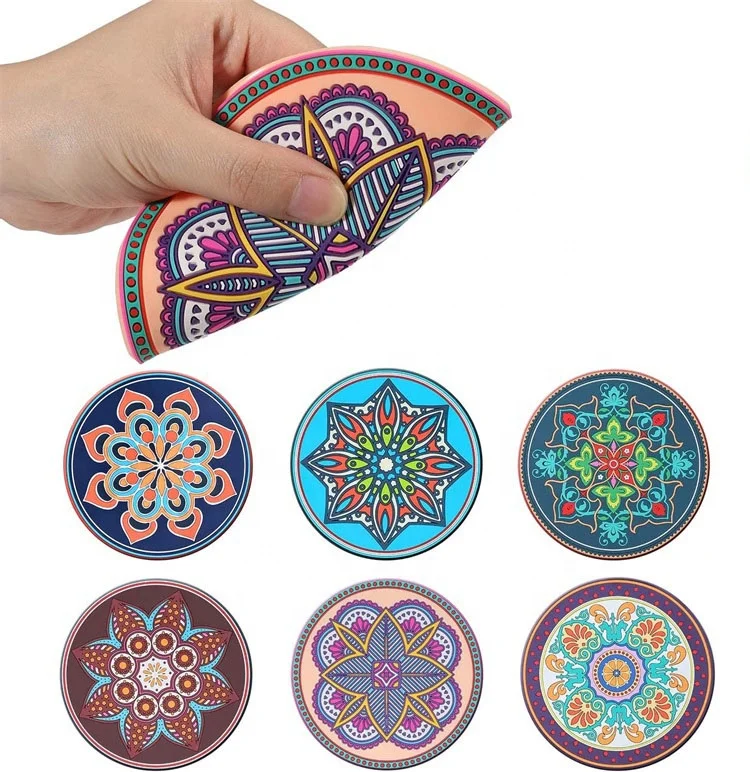 Custom Pattern Heat Resistant Silicone Rubber Drink Tea Coffee Coaster Souvenir Soft pvc Cup Mat