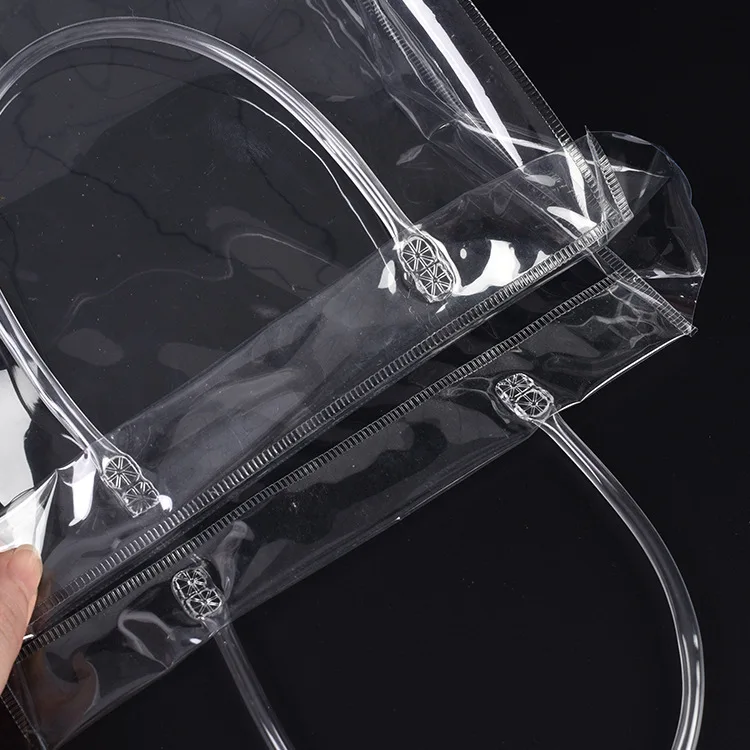 Factory Wholesale Customized pvc transparent plastic handbag button promotion gift bag packaging bag