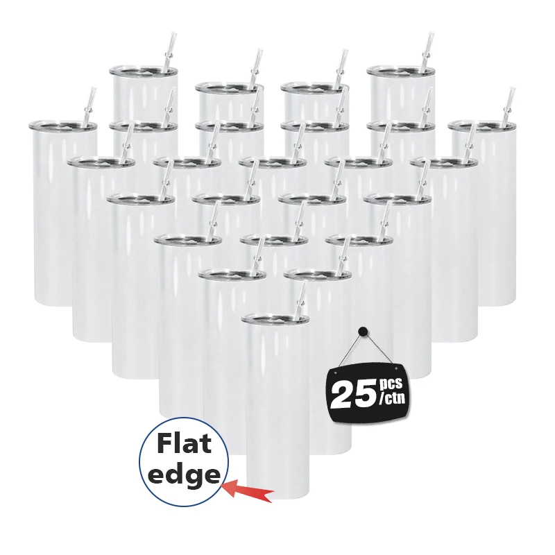 USA Warehouse 30oz Flat edge DIY Double Wall Stainless Steel Skinny Straight White Cups Sublimation Blanks Tumbler