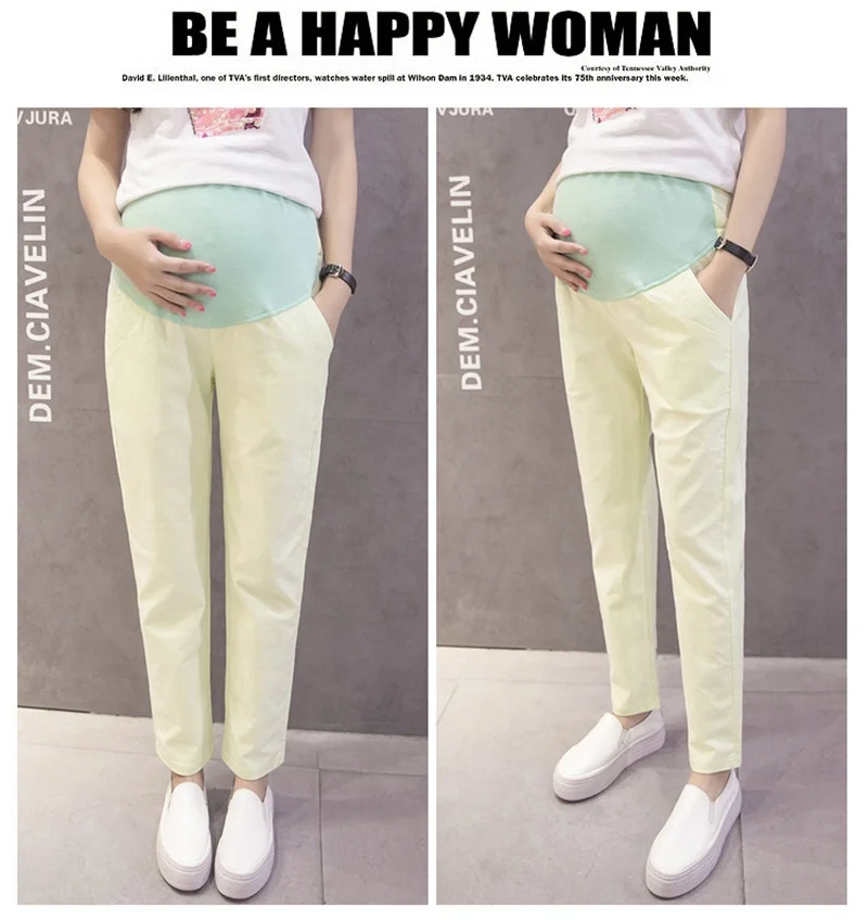 Pure cotton and linen summer casual thin section pregnant women stomach lift pants