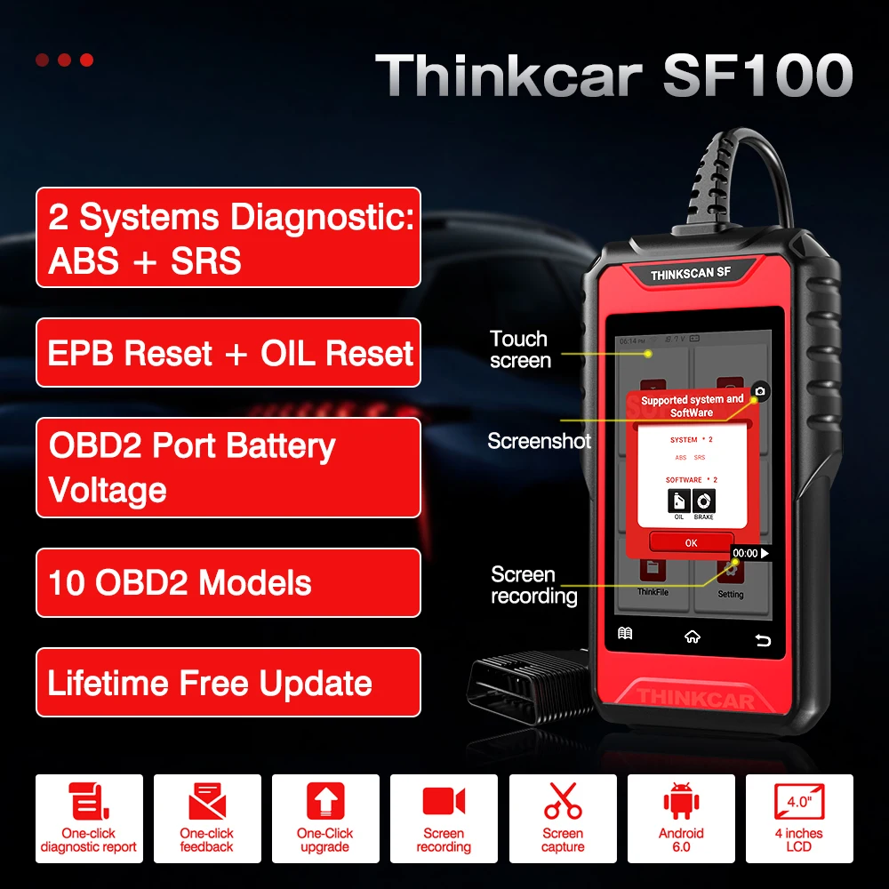 Thinkcar SF100 OBD2 сканер ABS подушка безопасности считыватель кодов электронный стояночный тормоз EPB сброс масла OBD 2 Автомобильные инструменты PK CR619