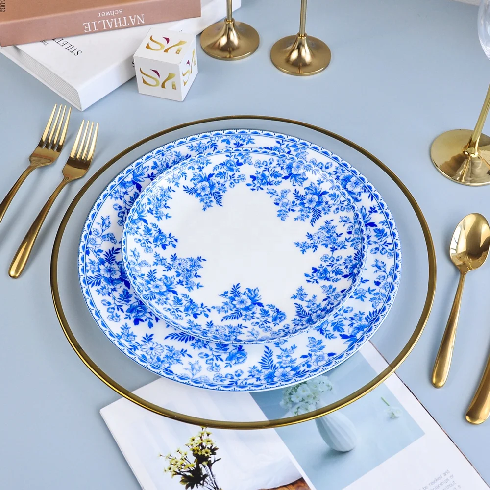 custom ceramic dinner plate with logo restaurant porcelain gold dinnerware plates set