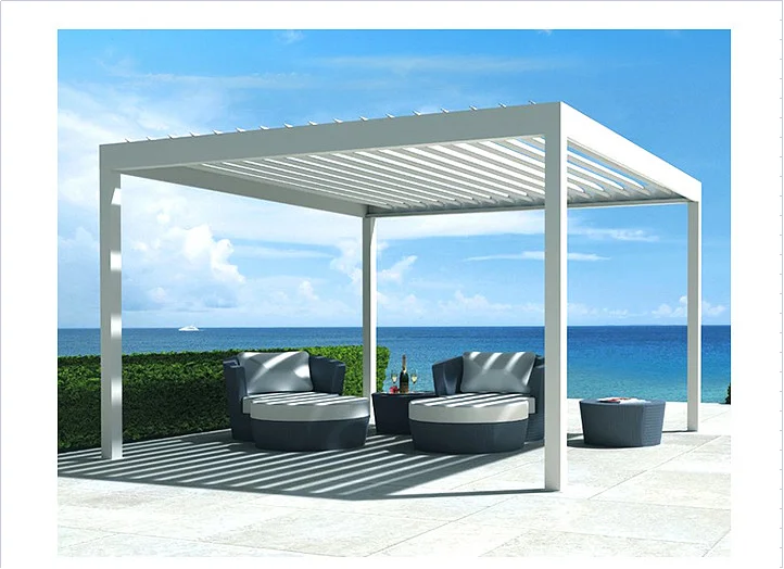 Modern Aluminium Electric Roof Metal Pergola Kits Powder Coated Motorised Outdoor Garden Pergola Alloy Stone Bamboo Frame