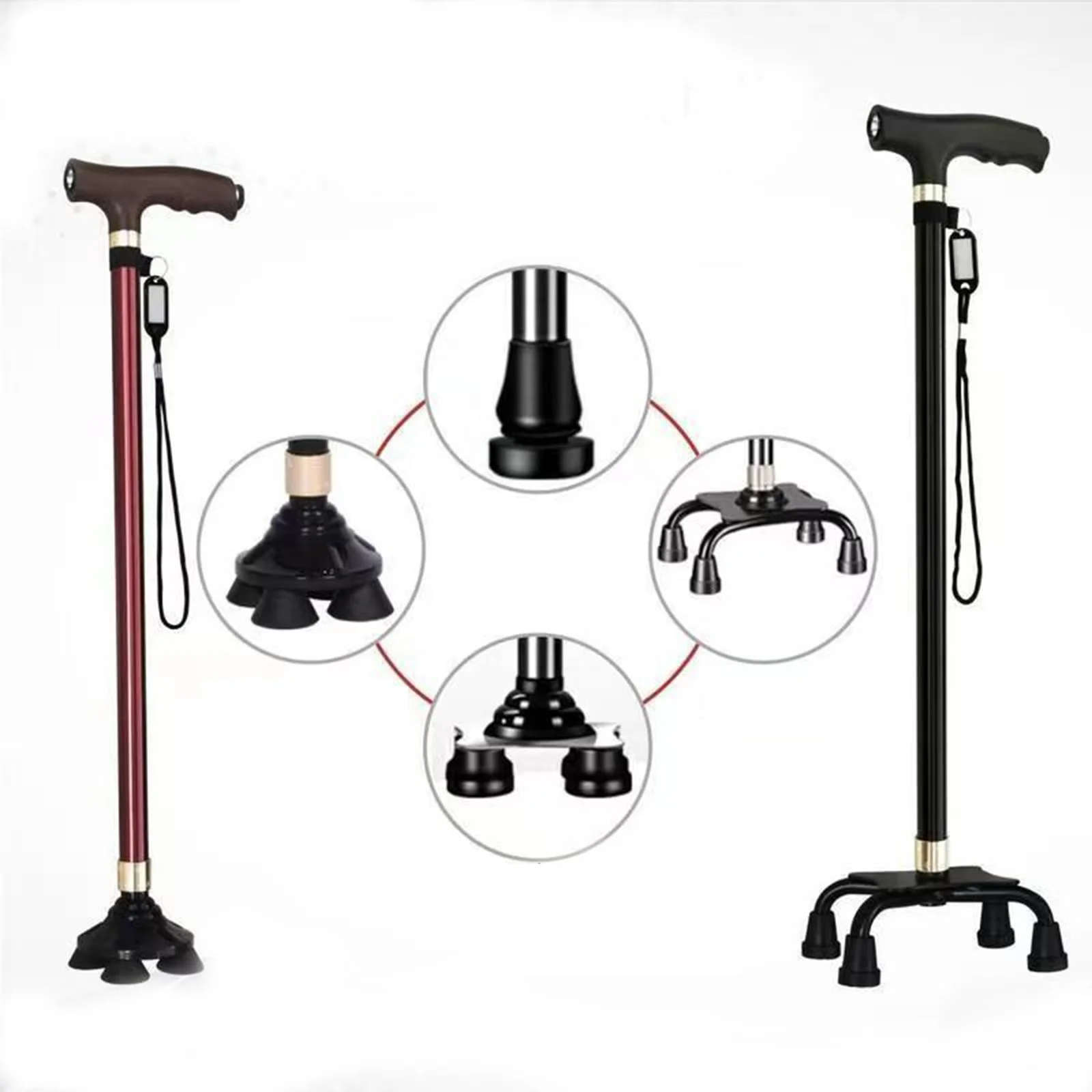 Folding Four-legged Walking Stick Walking Cane with Cane Tips,elder Forearm Crutches Customized Logo Stainless Steel Magic Cane