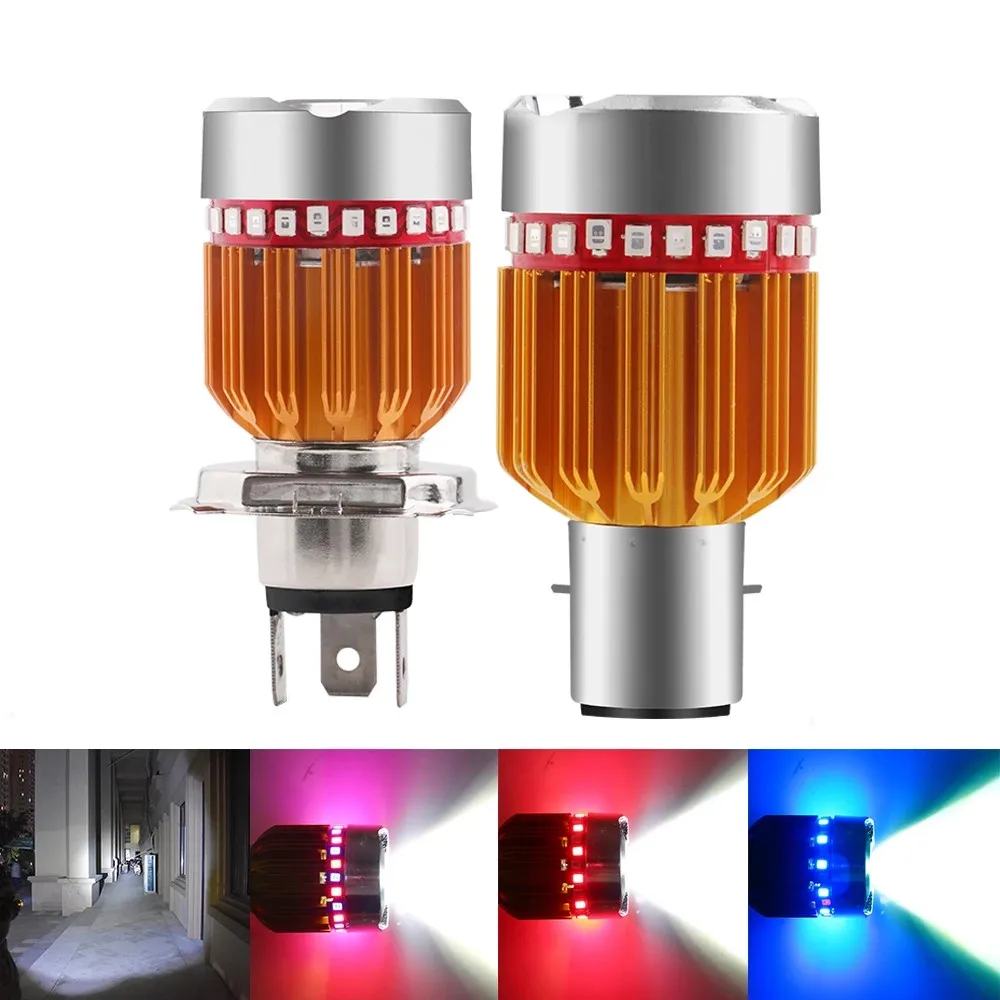 RGB DC 9-80V Strobe 9W White Hi-Low Beam H6 BA20D H4 Angel Eye Fog Lamp 900LM led Bulb Motorcycle Headlights Electric Car