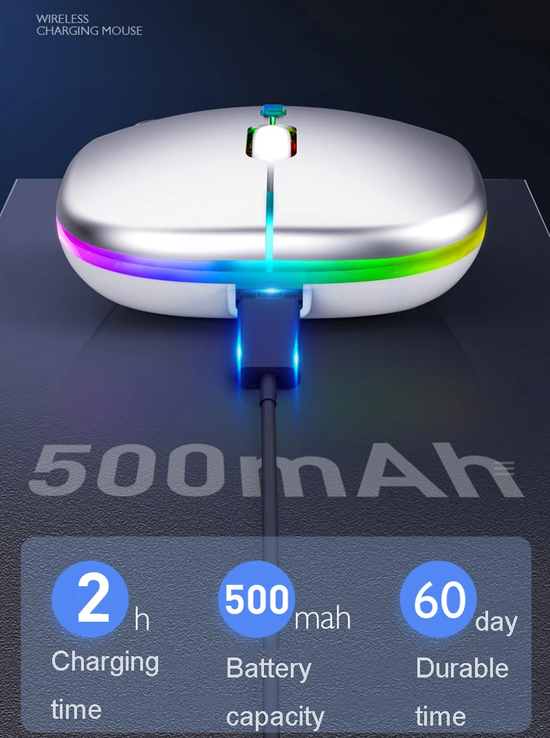 Новейшая Бесшумная мышь для ноутбука RGB беспроводная перезаряжаемая