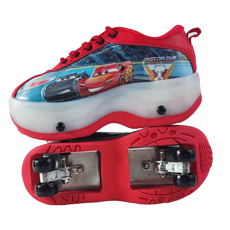 Kids Boys Girls Buy Light Up Hidden 4 Wheel Retractable Kick Roller Skate Sneakers Shoes