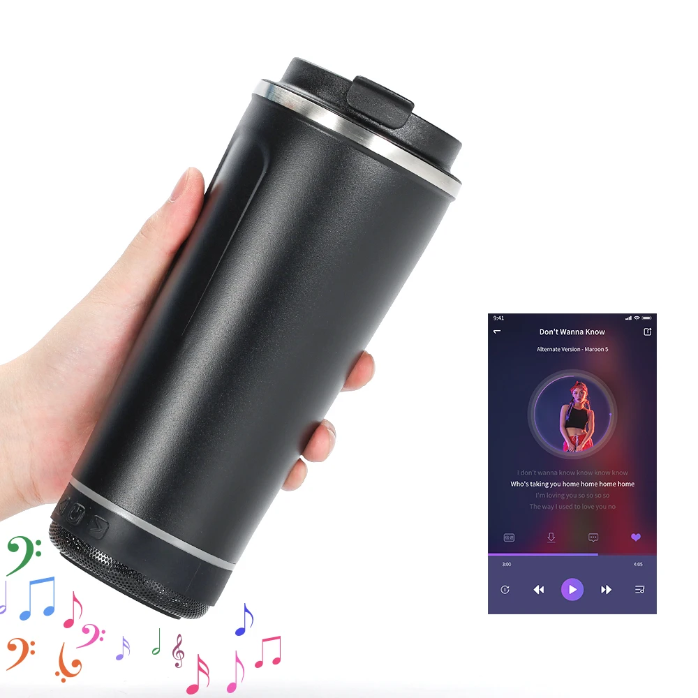 Hot Selling Speaker tumbler Travel Portable Stainless Steel Water Bottle With Wireless Speakers
