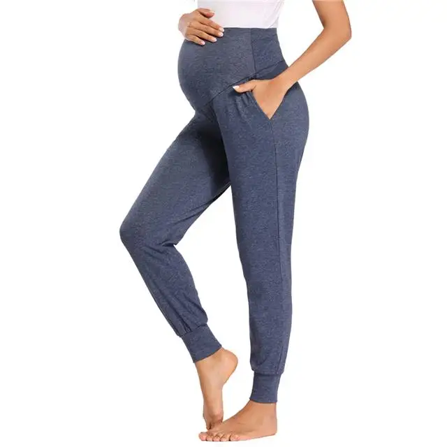 Зимние дышащие удобные теплые трикотажные длинные брюки для беременных с карманами