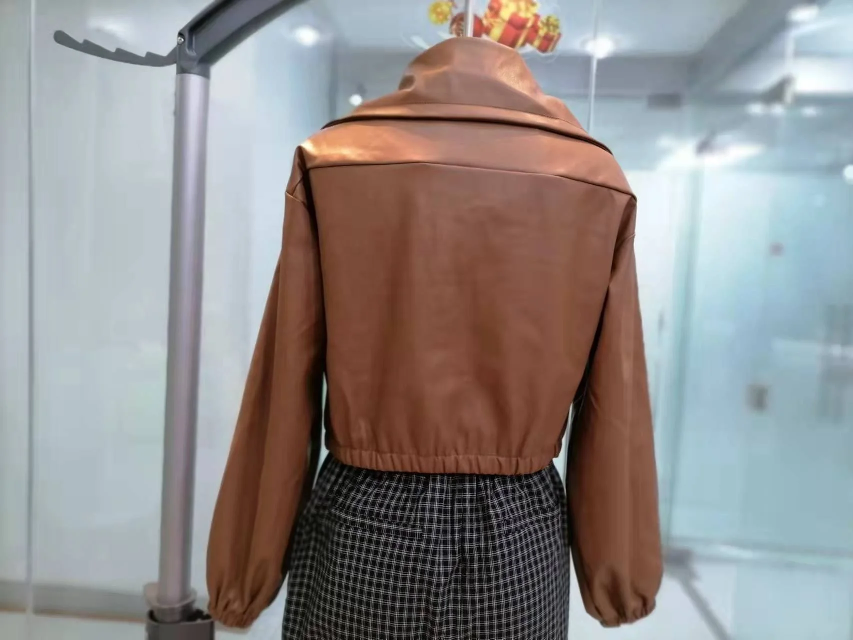 Fashion Women Pu Leather Jacket Balloon Sleeve Women Outerwear