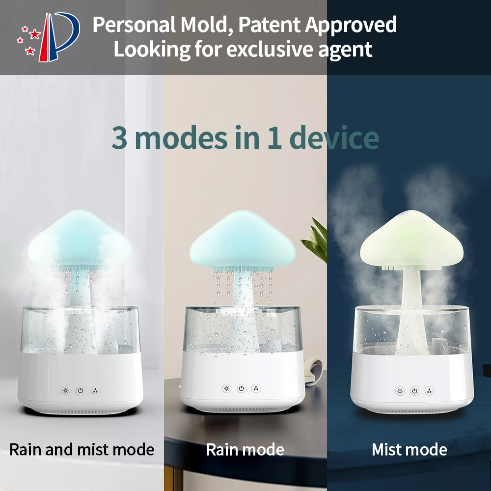 Crisp Water Drip Sound Cloud Raindrop Humidifier Adjustable Water Flow Speed 7 Color Light Rain Frop Cloud Humidifier